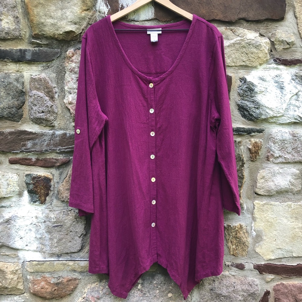 Soft Surroundings Purple Lagenlook Button Top 1X